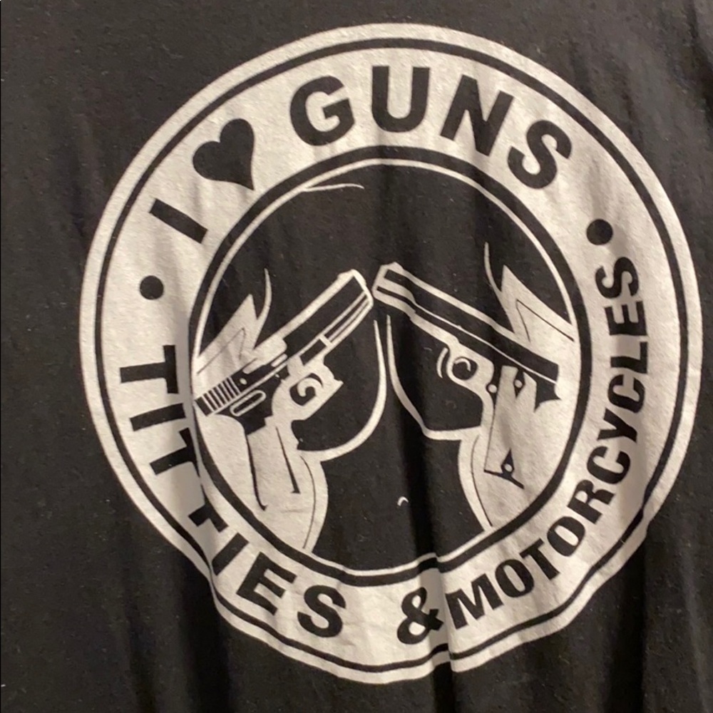 Black Tee. Guns, titties, motorcycles
